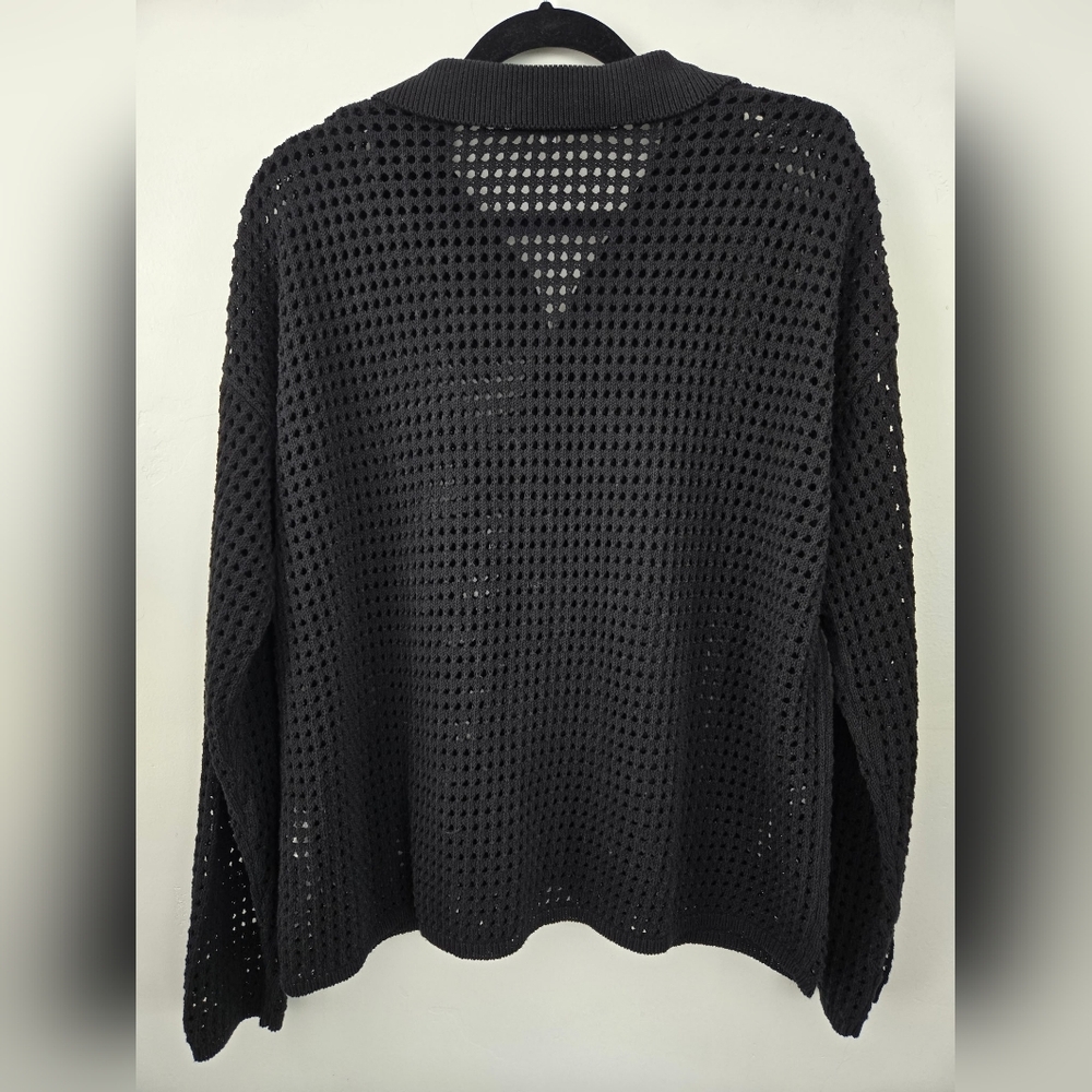 Madewell 100% Cotton Open-Stitch Polo Cardigan Sweater in Black. Size Large. - Picture 7 of 11